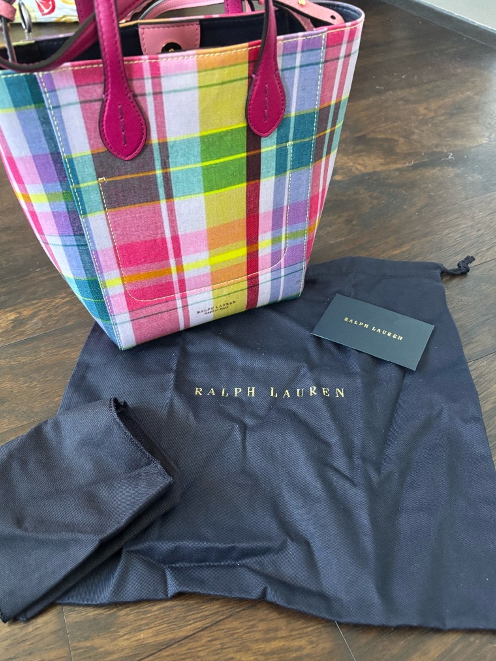 NWT $1100 Ralph Lauren Purple Label Madras Mini Modern Tote Pink Plaid